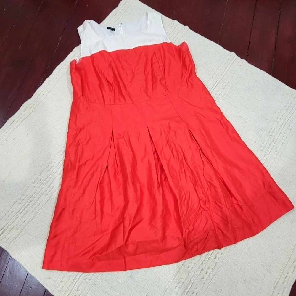 Talbots A-line Pleated Linen Dress size 18W Red Cream